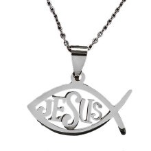 Damen-Fischkette mit Anhänger, Christian Ichthys, 50 cm lange Kette aus Edelstahl, silberfarben, für den Alltag geeignet