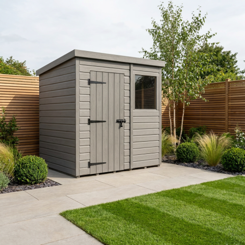 6x5 Pent Composite Shed Tanalised (Single Door, With Windows)