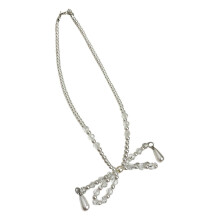 Crystal Beaded Bow Necklace Bowknot Pendant Neckchain Fashionable Clavicle Chain Vibrant Women Girls Choker Jewelry White