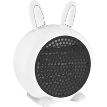 Mini radiateur électrique d'appoint 800 W au design lapin, avec protection contre la surchauffe et interrupteur marche/arrêt.