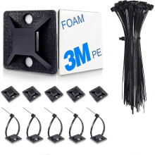 100 Pack Self-Adhesive Zip Tie Mounts with Cable Ties Black Wire Holder Clips Wall Anchors Number1