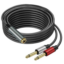 6.35mm TRS Stereo Female to 2x 6.35mm TS Mono Male Audio Speaker Splitter Cable 5m