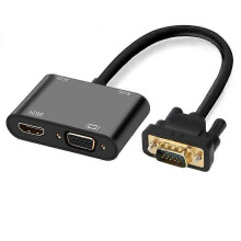 Adapter audio VGA do HDMI 1 wejście 2 wyjścia z kablem 3,5 mm do projektora komputerowego