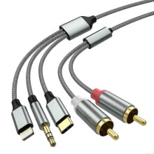 3-in-1 Audio Cable Lightning USB-C RCA to 3.5mm RCA for Europe Car Home Theater Speakers