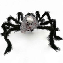 Araignée squelette géante d'Halloween, tête de fantôme, fausse araignée poilue, accessoire pour intérieur et extérieur, jardin