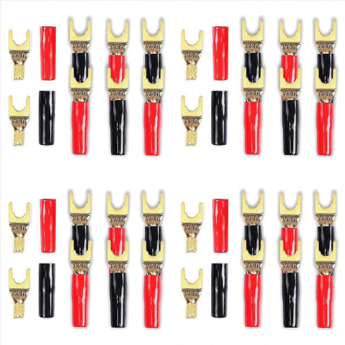 32 Pcs 45 Degree Gold Plated U Fork Y Spade Plug for Speaker Wire