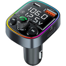 FM Transmitter Charger 7-Color LED Light Car Bluetooth Hands-Free Call Adapter