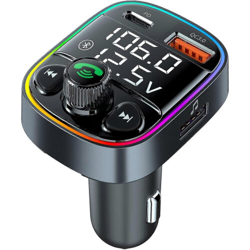 FM Transmitter Charger 7-Color LED Light Car Bluetooth Hands-Free Call Adapter
