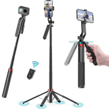 180 cm uttrekkbart selfie-stativ med firedobbelt BT-fjernkontroll 360 aluminiumsstativ smarttelefonkamera GoPro