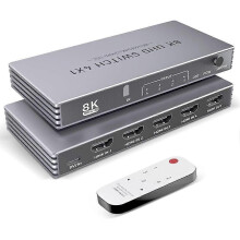 Répartiteur HDMI 2.1 4x1 compatible 8K à 60 Hz et 4K à 240 Hz avec télécommande, HDR10+, 3D, CEC et HDCP 2.3