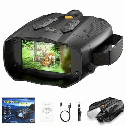 Binóculos com visão noturna 4K e zoom digital 10x para exterior, alcance de 800 m e ecrã IPS de 3 polegadas