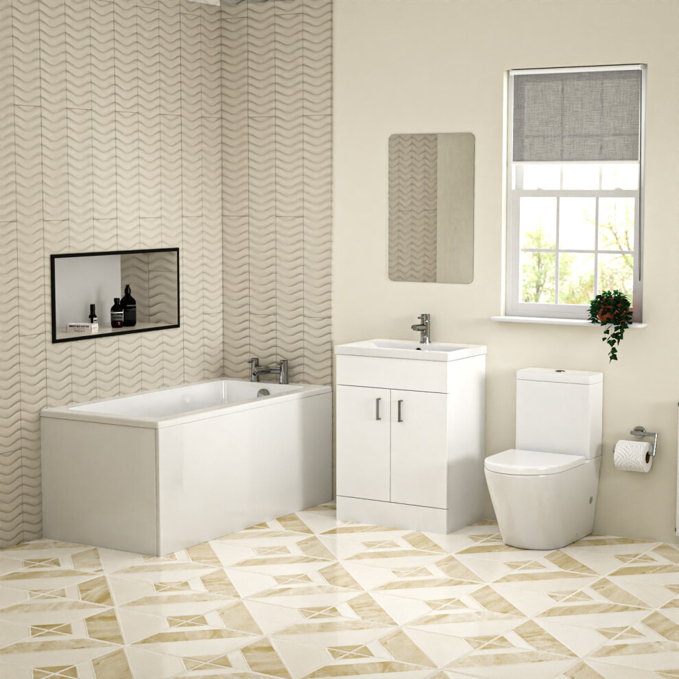 Bathroom Suite 600mm Freestanding Vanity With Toilet and 1400mm Bathtub - Image 2