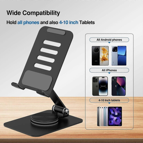 360 Spinning Foldable Stand Height & Angle Adj. Desk Office Phone iPad Tablet 4-10" Black 1