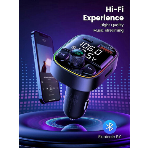 FM Transmitter Charger 7-Color LED Light Car Bluetooth Hands-Free Call Adapter 1
