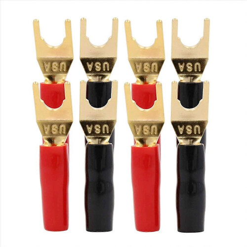 32 Pcs 45 Degree Gold Plated U Fork Y Spade Plug for Speaker Wire 2