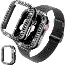 Blingfärgade klockarmband för kvinnor, gnistrande och elegant metallersättning med exakta utskärningar för Apple Watch 4
