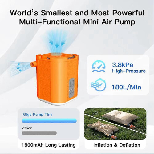Gonfleur portable GIGA PUMP TINY 3-en-1 pour matelas de camping - Utilisation facile 1