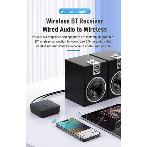 Bluetooth 6.0 Hi-Fi Transmitter Receiver 3.5mm Jack to RCA Adapter Car Speaker PC 2