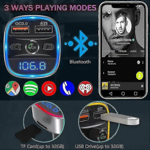 Car Dual USB Ports Bluetooth FM Transmitter Handsfree LED Display MP3 Player Adapter 2
