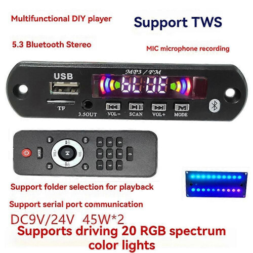40Wx2 3.5mm BT5.3 Stereo Power Amplifier RGB Spectrum Multi Lossless Decoder Wireless Player 1