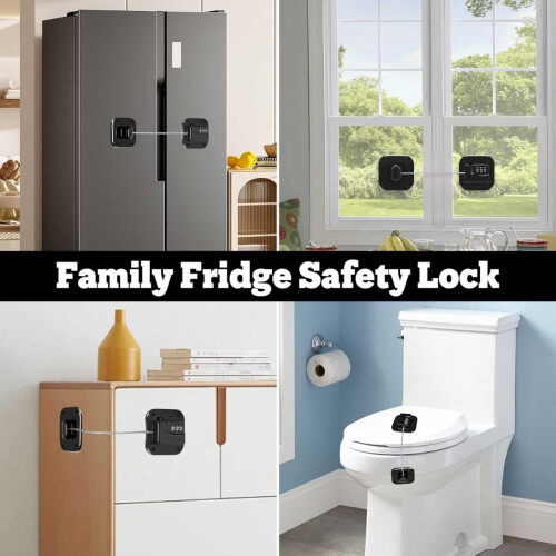 No Drilling Required Combination Refrigerator Lock - Square Password Lock Standard Size (2-Pack) Black 2