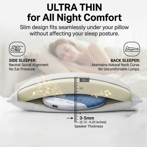 3PCS Ultra Thin Under Pillow Bluetooth5.4 White Noise HiFi Stereo Sleep Speaker Timer 1