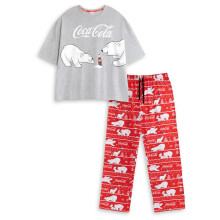 (Large) Coca Cola Short Sleeve Long Leg Pyjama Set (Womens Grey)