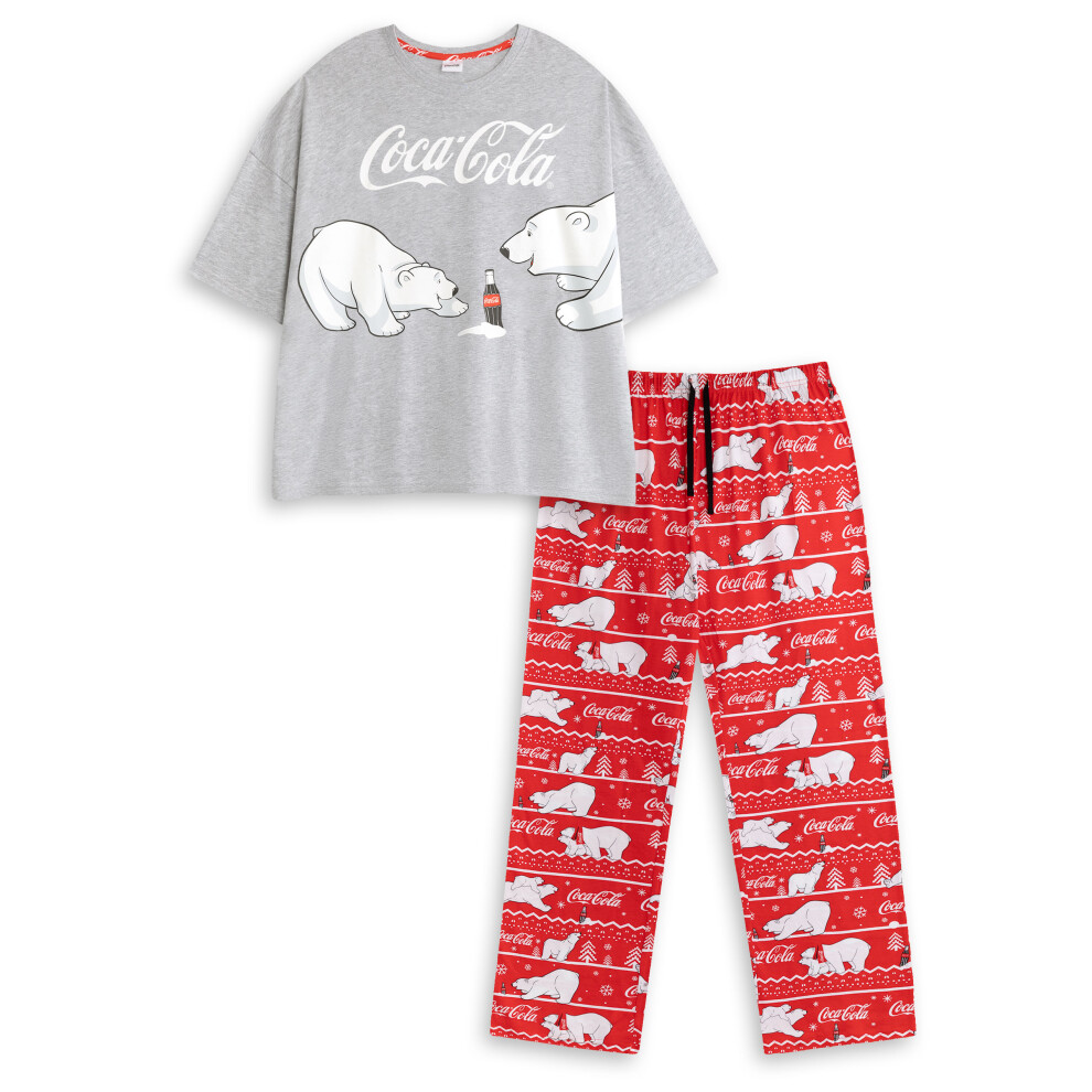 Coca Cola (Large) Short Sleeve Long Leg Pyjama Set (Womens Grey)