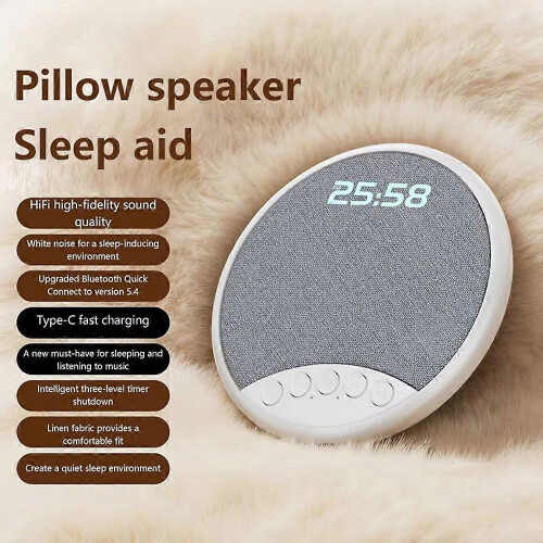 Bluetooth 5.4 HiFi Under Pillow Sleep Speaker with White Noise and Digital Clock Timer 1