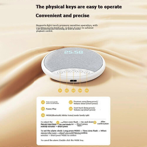 Bluetooth 5.4 HiFi Under Pillow Sleep Speaker with White Noise and Digital Clock Timer 2