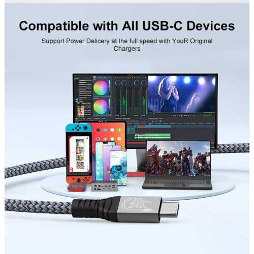 Câble USB C, câble USB 3.2 240 W, câble USB-C mâle 20 Gbit/s pour MacBook Pro 16 MultiColor 1 m 1