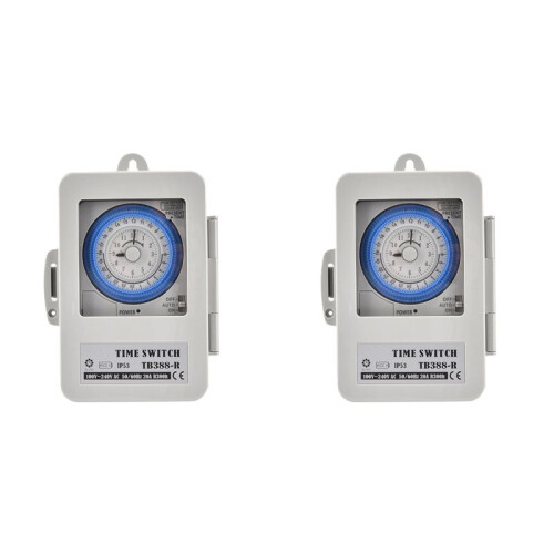 2X TB388R Mechanical 24 Hours Timer  IP53 Programmable Electrical Timer  Box AC100-240V 15 Minutes Interval 1
