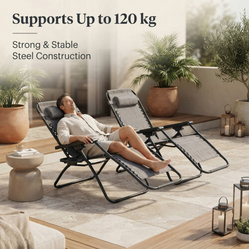 Alivio 2x Zero Gravity Reclining Sun Lounger Chairs with Cup Holders 1