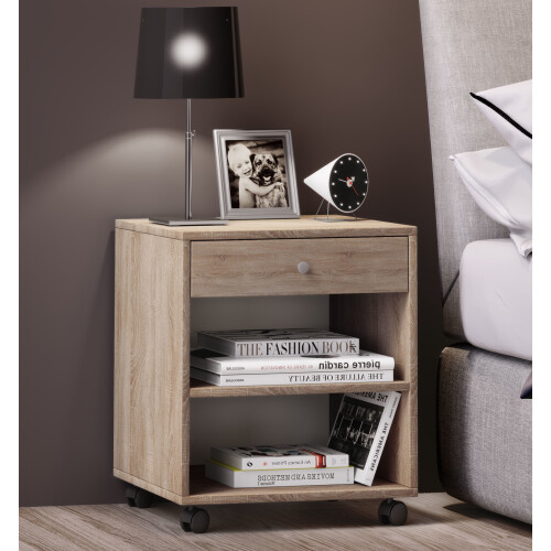 (Matt, Modern/Contemporary) Wooden bedside table Rolda drawer rollers 1