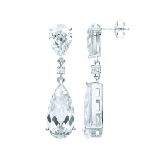 Jewelco London Ladies Rhodium Plated Sterling Silver Pear CZ Magic Mirror Raindrop Drop Earrings - EAG1089