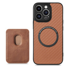 Magnetische Telefonabdeckung mit Kreditkartenhalter unterstützt MagSafe Brown iPhone 14 Pro Max
