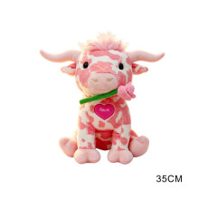 (Pink) Pink Highland Cow Plush Toy Valentine's Day Heart Rose Edition Soft Cute Stuffed Animal Gift for Her 20cm