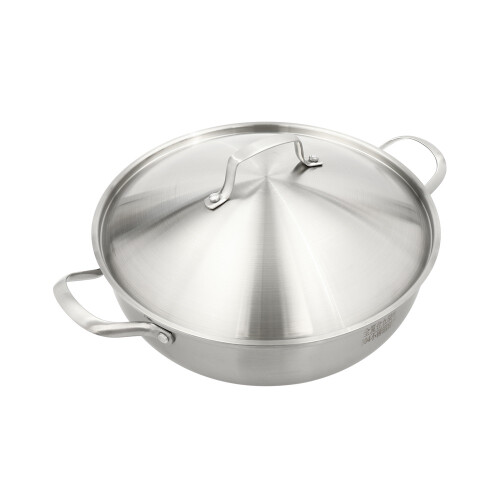 32cm Stainless Steel Wok Pan with Lid