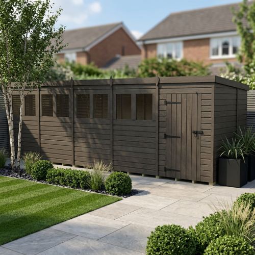 20x7 Pent Composite Shed Tanalised (Single Door, With Windows)