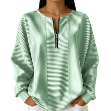 Women's Half Zip Pullover Casual Long Sleeve Oversized-Green S