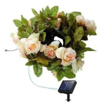 7m 50-LED Solar Powered Rose Vine String Lights Outdoor Waterproof Decorative Lights for Garden, Bedroom, Patio – Auto On At Dusk