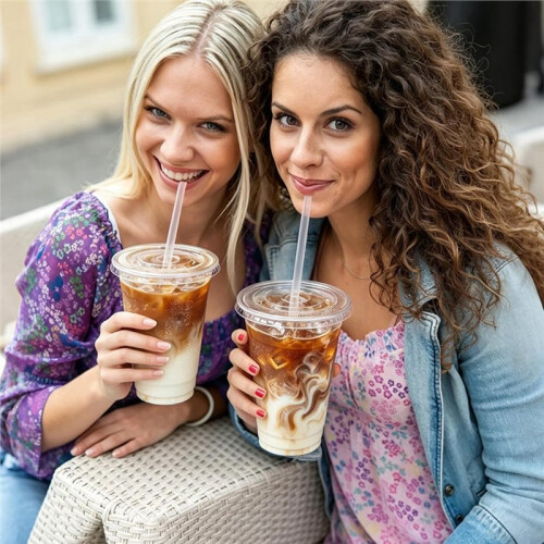 Bicchieri Trasparenti con Coperchi e Cannucce A Prova di Perdite, Robusti Bicchieri per Caffè Ghiacciato con Coperchi, Bicchieri Usa e Getta per 1