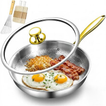 12" Titanium Plated Hammered Frying Pan Skillet W/ Lid No Coating Cookware