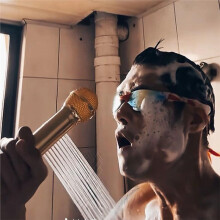 Cabezal de Ducha Gold con Micrófono, de Aluminio Espacial, de Alta Presión, con Boquilla de Rociado Tipo Lluvia para Baño.