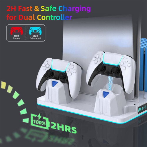 Cooling Stand for PS5/Slim/Pro with Dual Controller Fast Charging Dock, RGB Lighting, Game Disc Storage Rack 1
