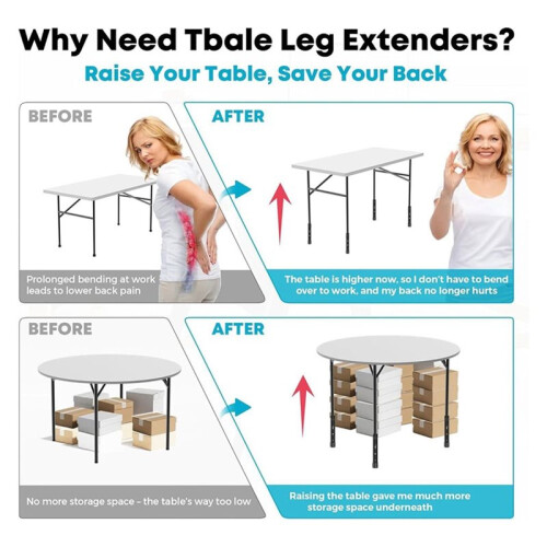 4 Pcs 3-LEVEL Adjustable Table Leg Risers, Highly Steel Folding Table Leg Extenders, Tables Legs Extensions 2