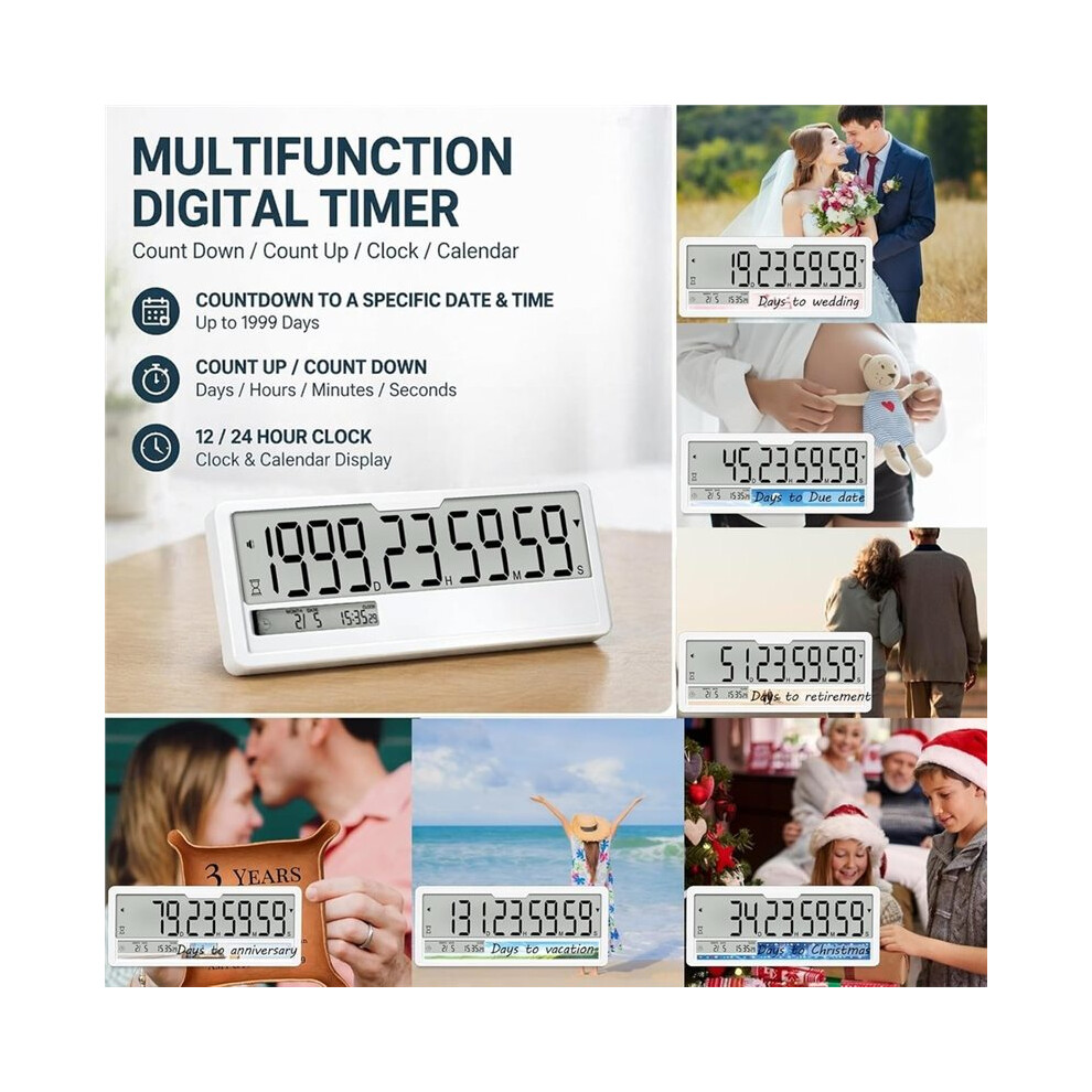 Digital Countdown Timer Clock 9999 Days Calendar Timer, Custom Past Date Countup,For Retirement Wedding Pet Memorial 6031568651292