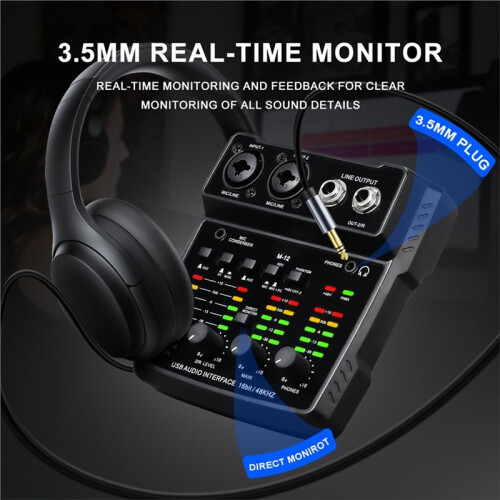 M-12 2 Channels Audio Interface Mixing Console Multi-Track Output for PC,USB Sound Card for Recording Studio Plug& 1