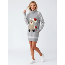 Vestido de punto para mujer cálido oversize con cuello alto gris cómodo M — ropa invierno mujer, sueter largo mujer