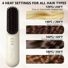 Draadloze Haarstijlborstel, 4 Temperatuurinstellingen, Snelle Verwarming, MCH Keramische Zorg, voor Frizz-Vrije Styling (Beige)